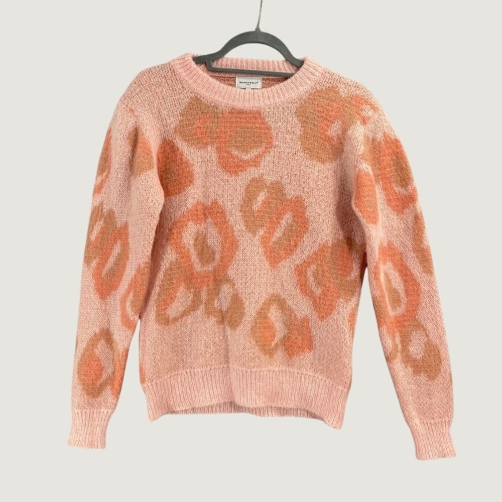 Bianco & Blu Italy Pink‎ Leopard Print Fuzzy Mohair Sweater Made Italy M